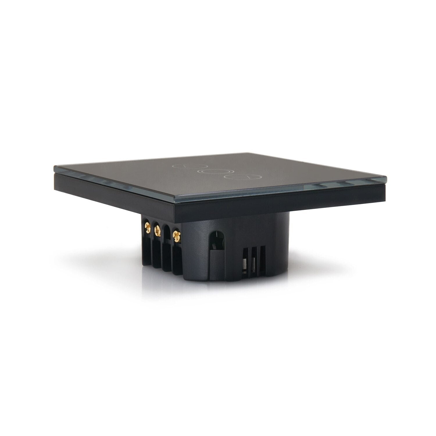 Intrerupator cu touch, Zola®, negru, functie de reglare a intensitatii, butoane iluminate, panou sticla, 8.6x8.6x3.3 cm Intrerupator cu touch, Zola®, negru, functie de reglare a intensitatii, butoane iluminate, panou sticla, 8.6x8.6x3.3 cm